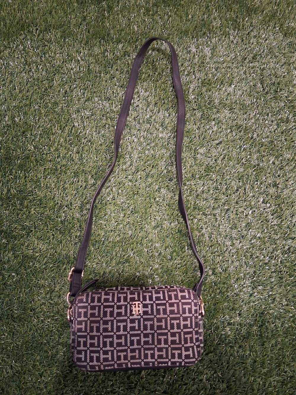 Tommy Hilfiger Monogram Jacquard Crossbody Sling Bag Navy Blue/White TH Logo
